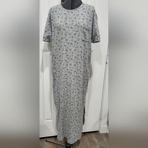 Go Softly Grey floral full length 100% cotton nightgown women's size Lar…